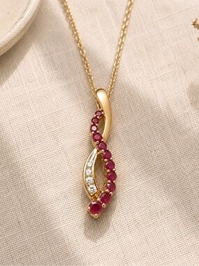 Gold Over 925 Silver Ruby-colored Gemstones Infinity Ribbon Pendant EUC #639